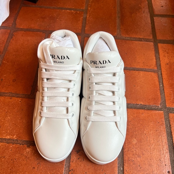 White Padded Nappa Leather Prada Sneakers - Picture 4 of 5